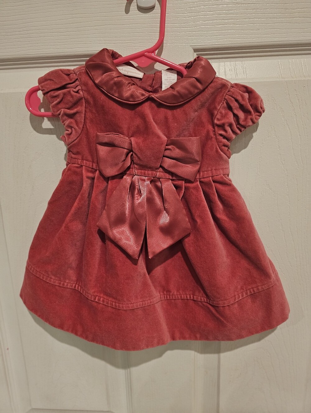 First Impressions Girl's Dark Pink Velvet Bow Party Dress